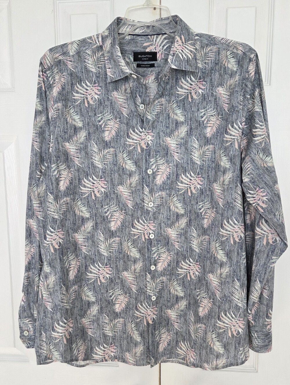 MEN'S BUGATCHI JACKSON PALM LEAF TROPICAL LONG SLEEVE BUTTON DOWN SHIRT XL
